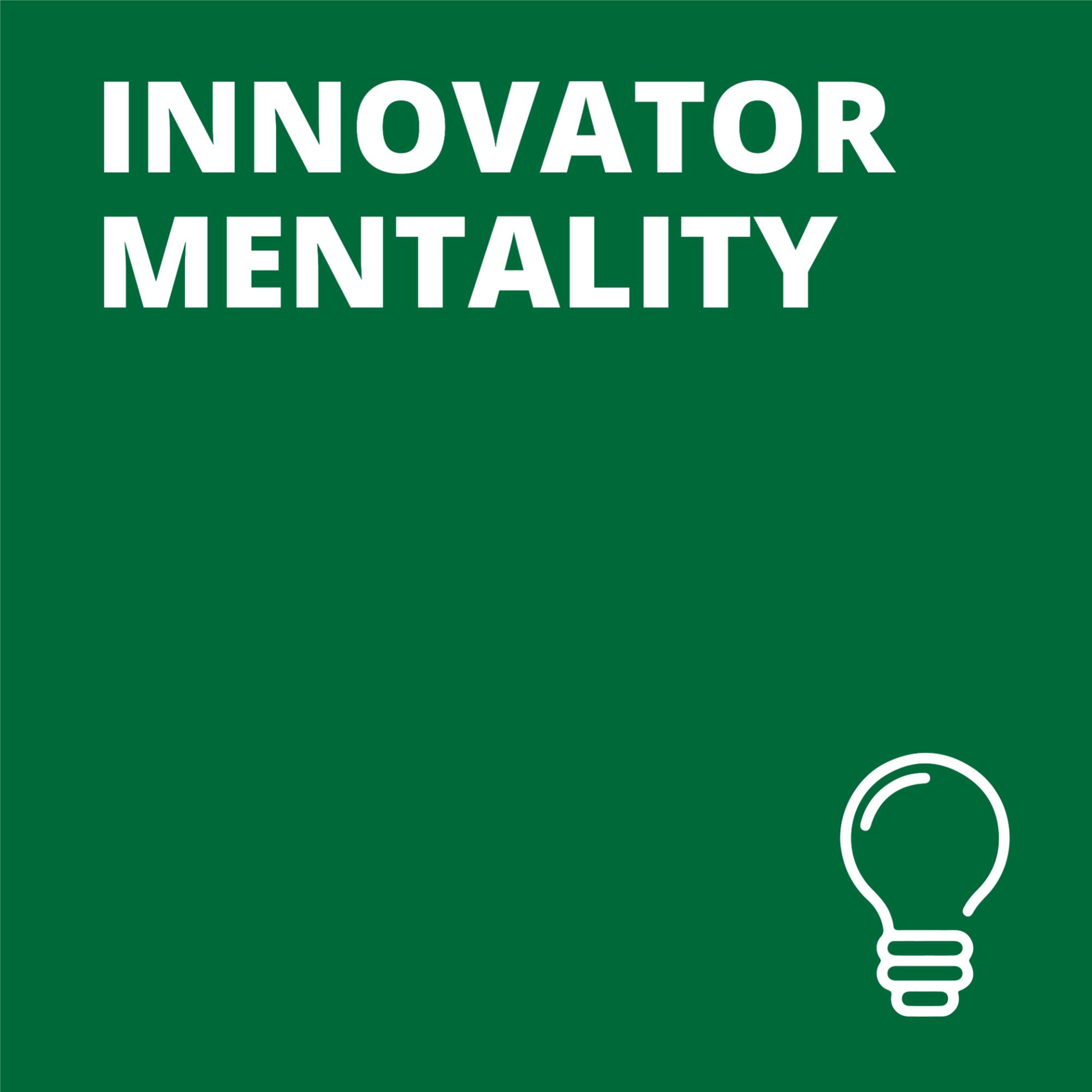 "Innovator Mentality" text with lightbulb icon